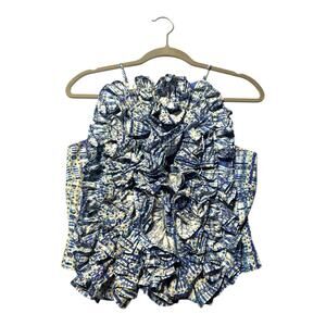 NWOT NEUBYRNE TOP WOMENS XS BLUE RUFFLE PUFF TANK DESIGNER